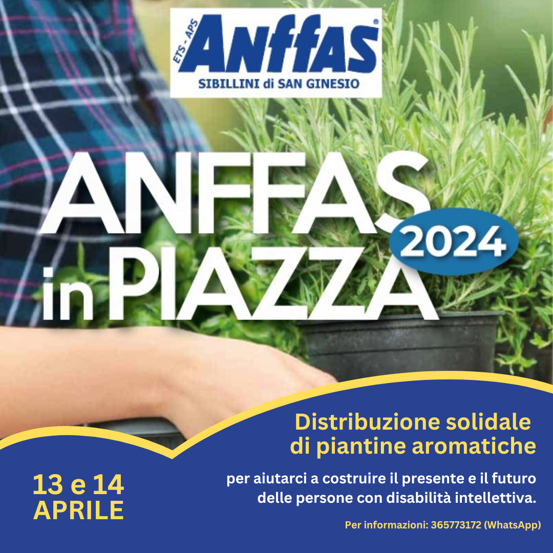 Anffas in Piazza 2023: distribuzione delle piantine aromatiche domenica 16 aprile