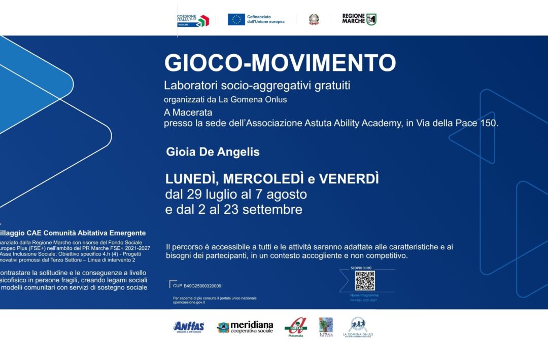 Nuovo laboratorio del Villaggio C.A.E. a Macerata: inizia Gioco-Movimento